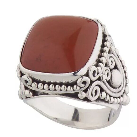 Artisan Crafted Sterling Silver Cushion Red Jasper Ring Size 9 - Picture 3 of 16